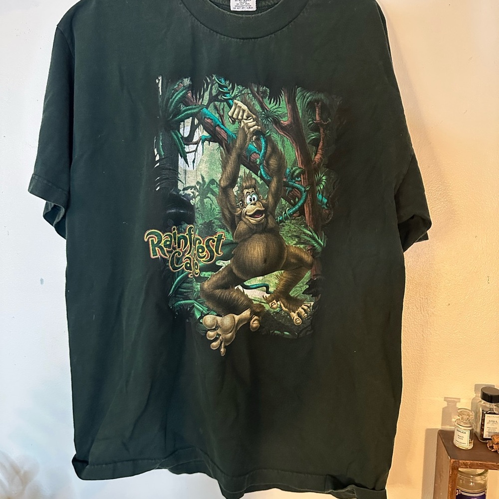 Vintage RAINFOREST Dark Green T-Shirt with Gorilla Design Adult XL